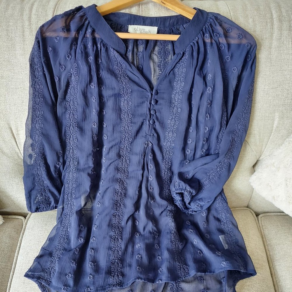 Navy Sheer Tunic Lace Blouse